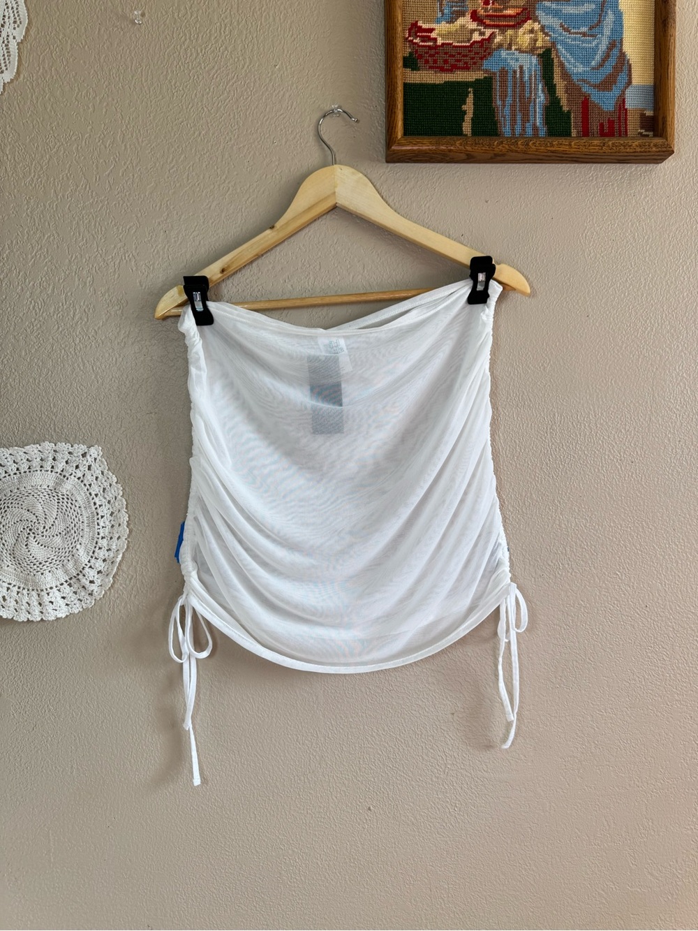 wild fable White Mesh Sheer Drawstring Ruched  Cover-Up Skirt | Size Large
